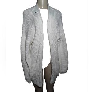 Open Front  Cardigan Sweater Cable Knit Pockets Long Sleeves  Cream Size Large